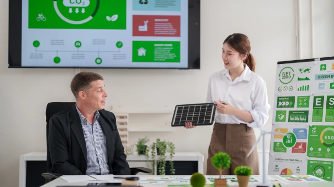 Two people discussing strategic plans